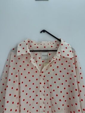 Posse Paloma Oversized Button Up Shirt In Cream Red Petite Polka Dot